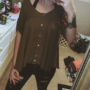 Olive green button down shirt